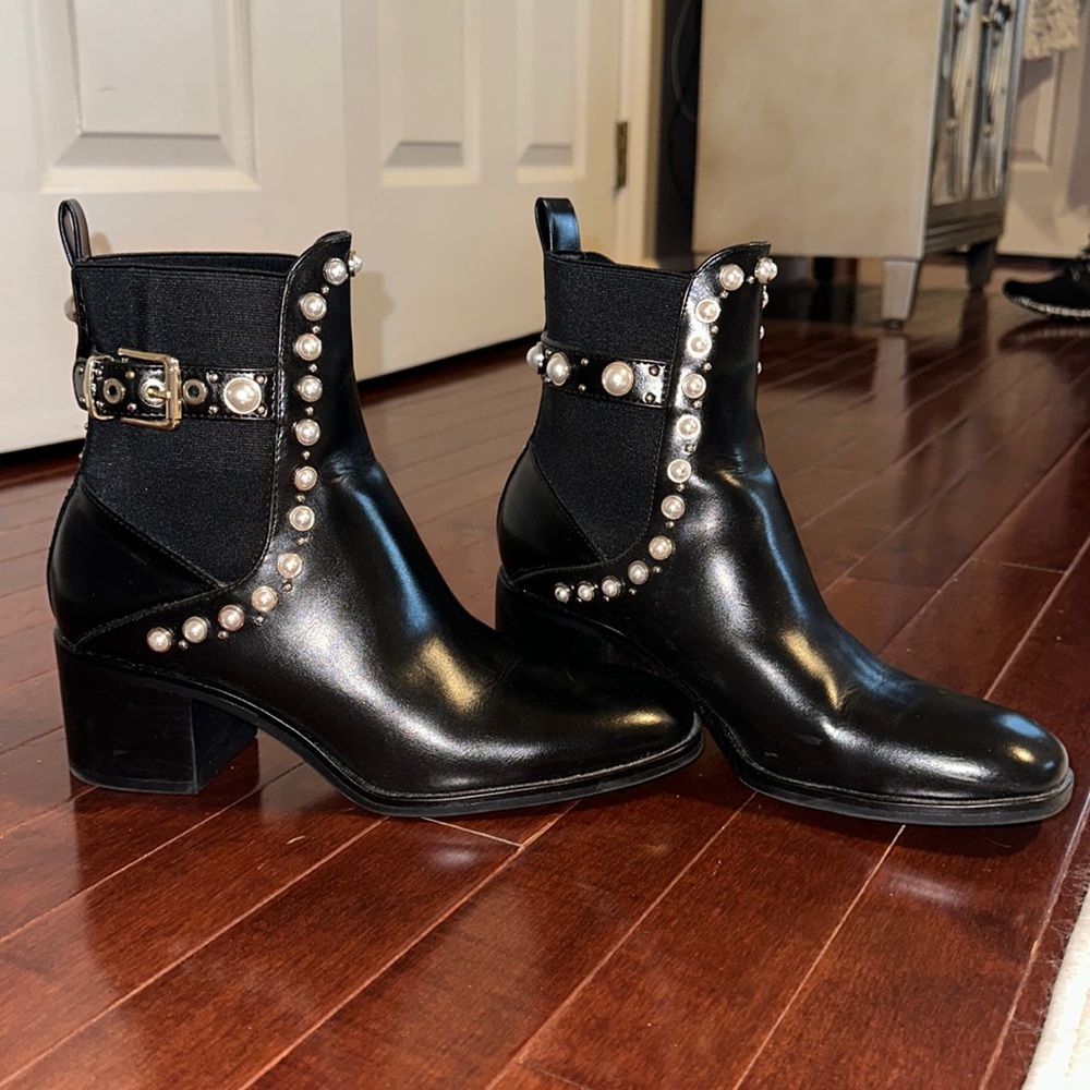 Zara Leather pearl studded booties